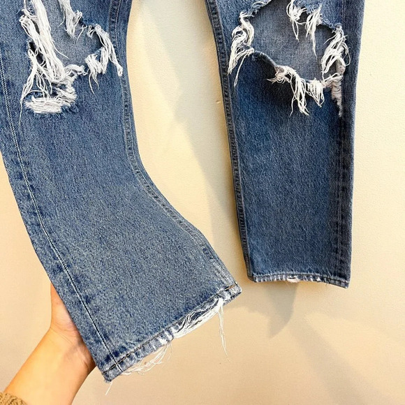 AGOLDE Distressed Medium Wash Denim Straight Leg High Waist Classic Jeans  25 - Picture 3 of 9